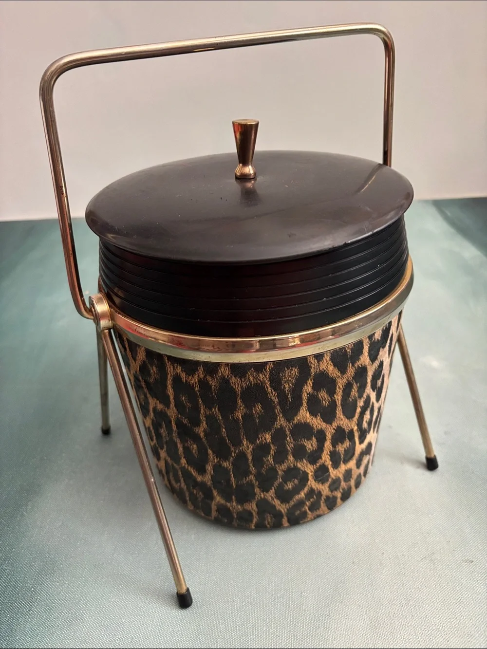 Vintage MCM Leopard Print Ice Bucket with Lid